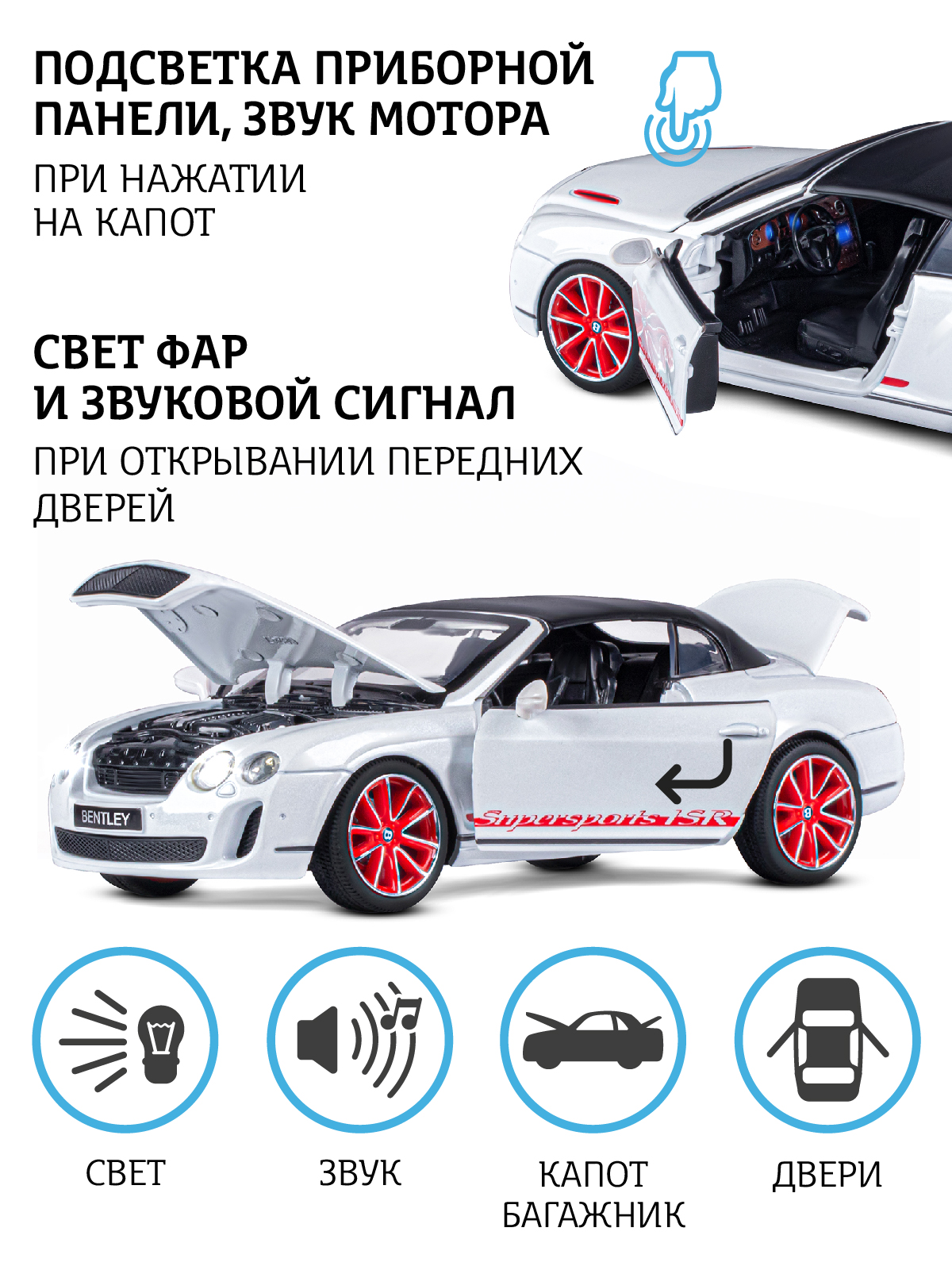 Автомобиль АВТОпанорама Bentley Continental Supersports ISR 1:24 белый JB1251134 - фото 2