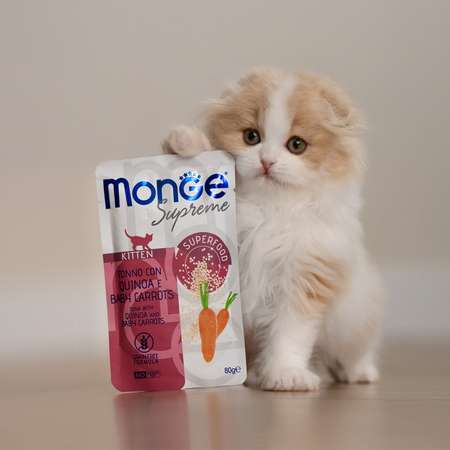 Корм для котят Monge 80г Supreme kitten тунец с киноа и мини-морковью пауч