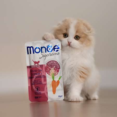 Корм для котят Monge 80г Supreme kitten тунец с киноа и мини-морковью пауч