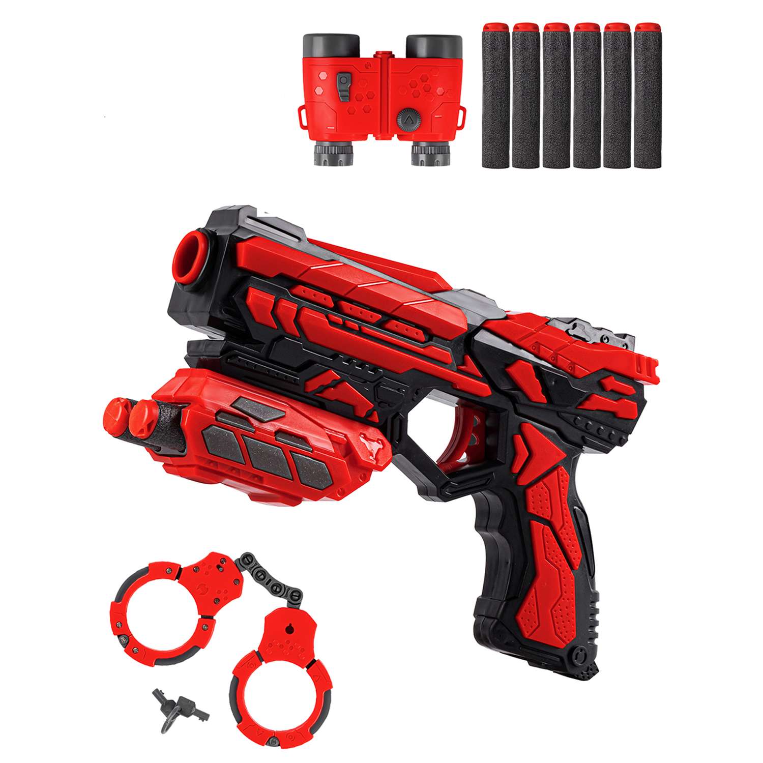 Игрушечное оружие Маленький Воин Бластер с мягкими пулями в комплекте 6 пуль наручники бинокль ручной взвод JB0208894 - фото 4