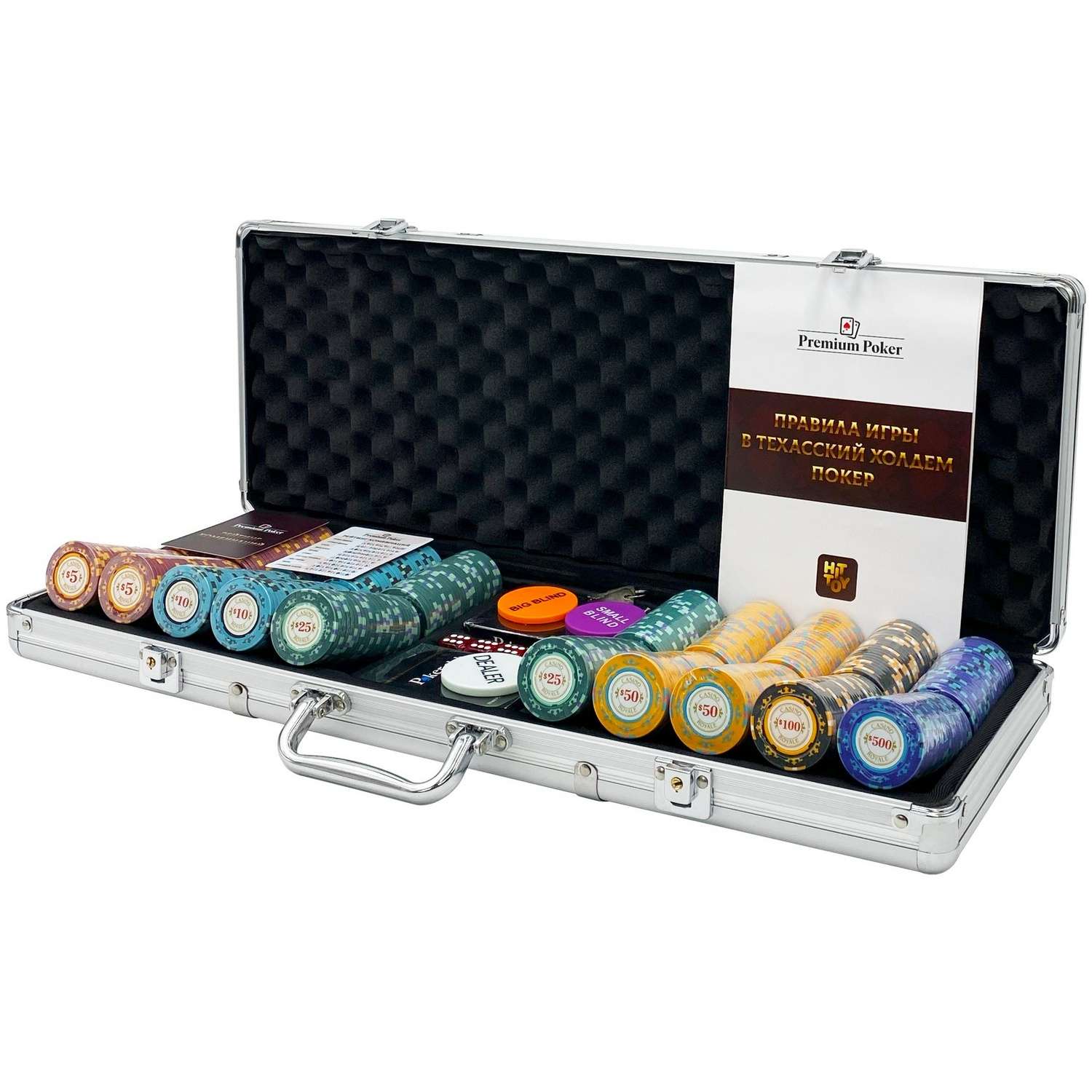 Покерный набор HitToy Casino Royal 500 фишек с номиналом в чемодане - фото 1