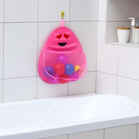 Органайзер Sima-Land для хранения игрушек в ванной Смайлик розовый