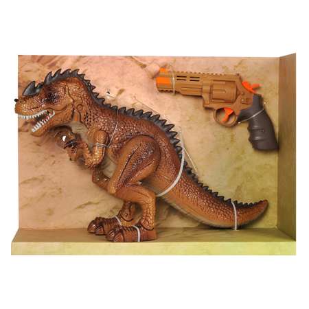 Игровой набор Junfa Охота на динозавра Тираннозавр и пистолет на ИК управлении коричневый на батарейках