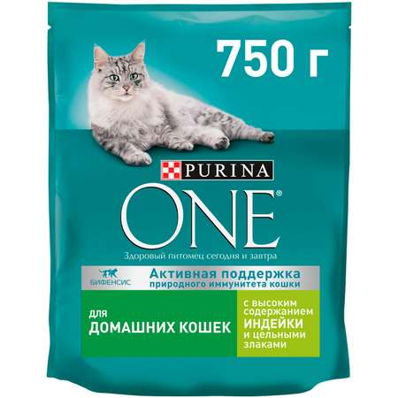 Корм для кошек Purina One домашних с индейкой 750г