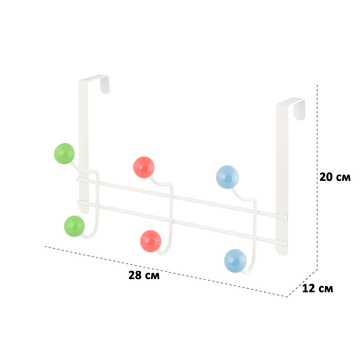 Вешалка El Casa на дверь Белая с 6 крючками с цветными шариками - фото 2