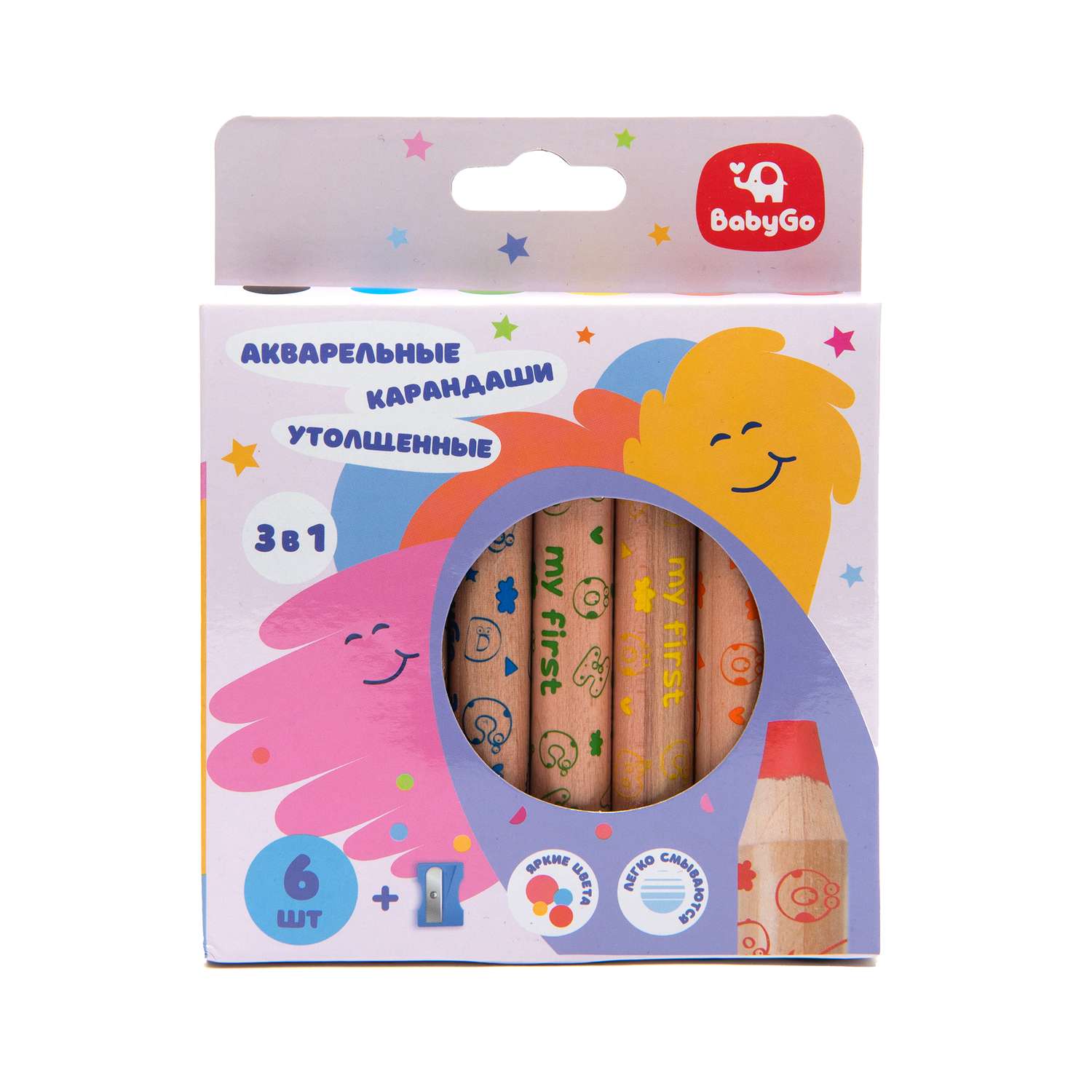 Карандаши акварельные Baby Go 6шт с точилкой BG972328 - фото 1