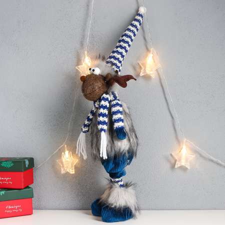 Кукла интерьерная Зимнее волшебство «Лосяш в полосатом колпаке и шарфике синий наряд» 52х13х17 см