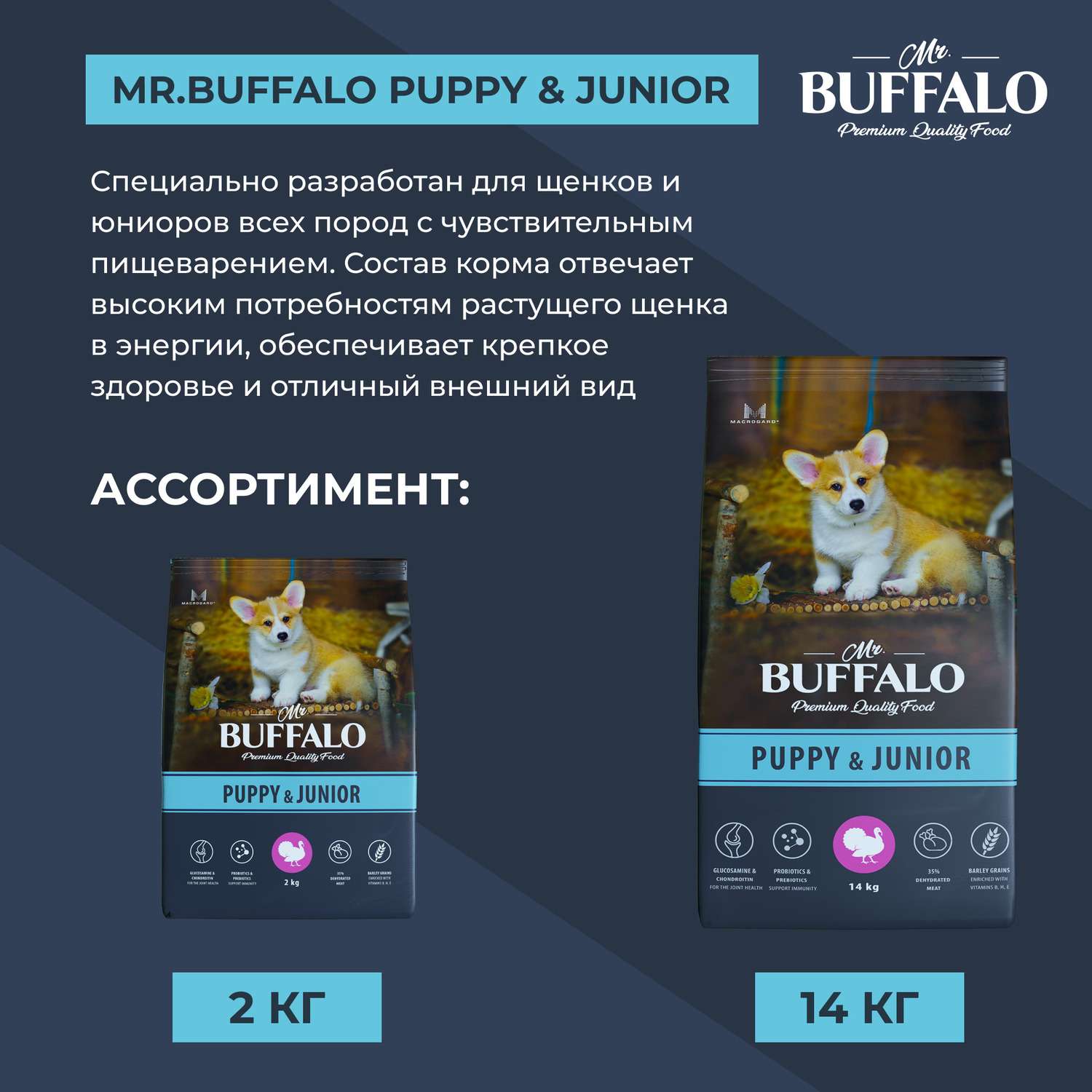 Корм для собак Mr.Buffalo Puppy Junior всех пород с индейкой сухой 14кг - фото 8