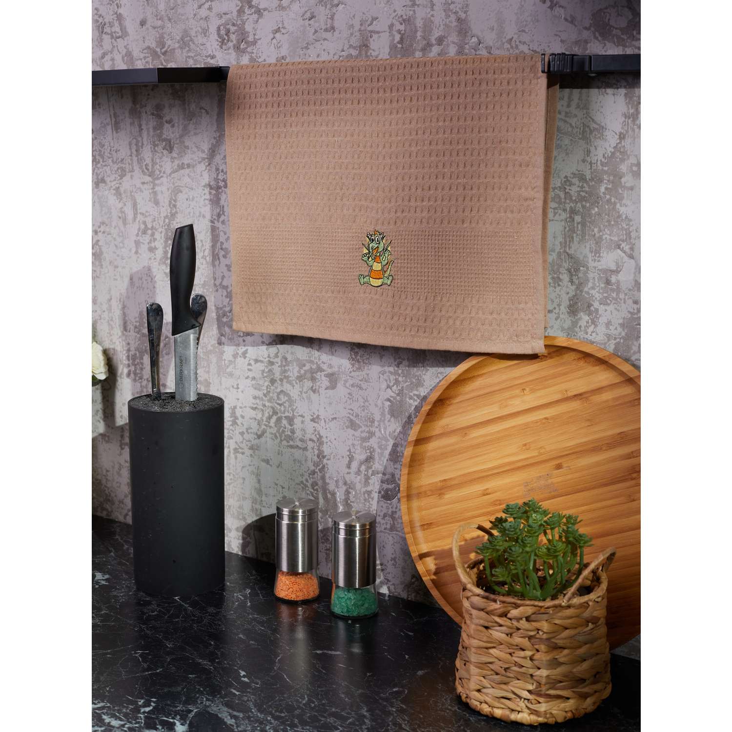 Набор полотенец для кухни 2 шт ATLASPLUS символ года 40х60 см V3 коричневый кремовый - фото 4