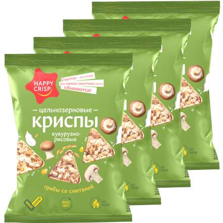 Чипсы Happy Crisp криспы цельнозерновые Грибы со сметаной 4 шт по 50 г