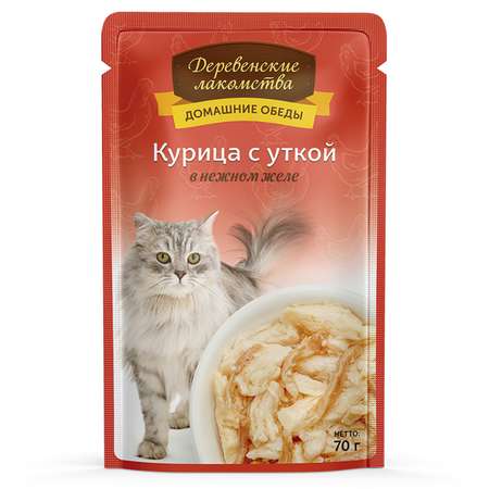 Корм для кошек Деревенские лакомства филе курица-утка желе пауч 70г