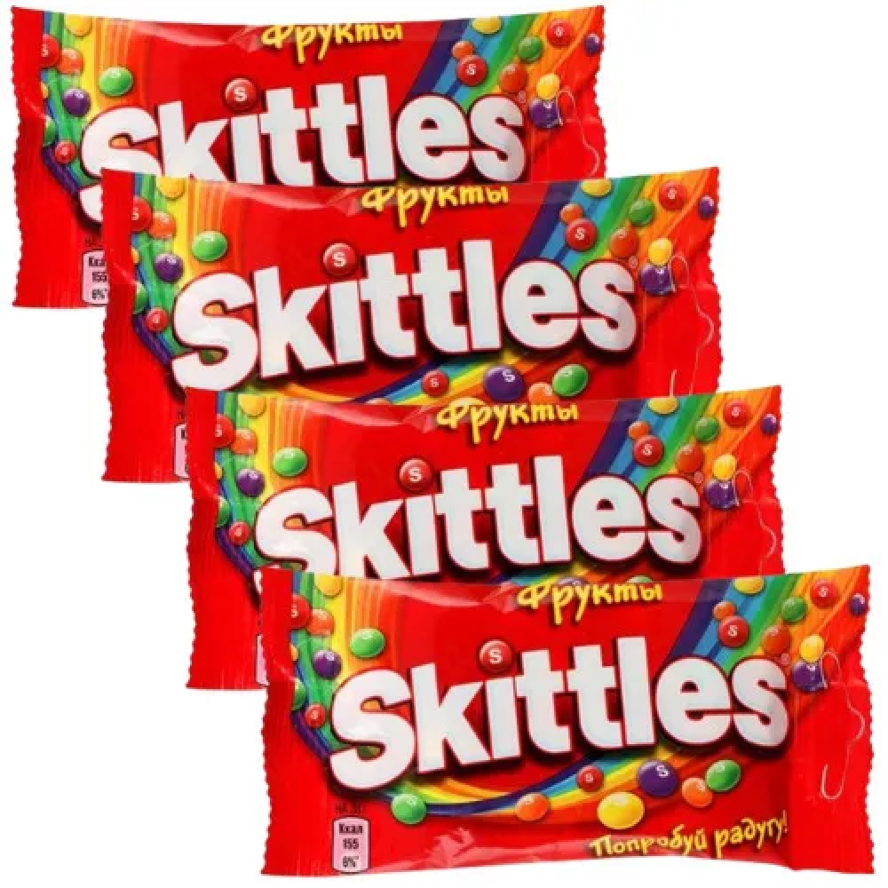 Жевательные конфеты Skittles в сахарной глазури Фруктовый вкус 4 шт по 38 г - фото 1