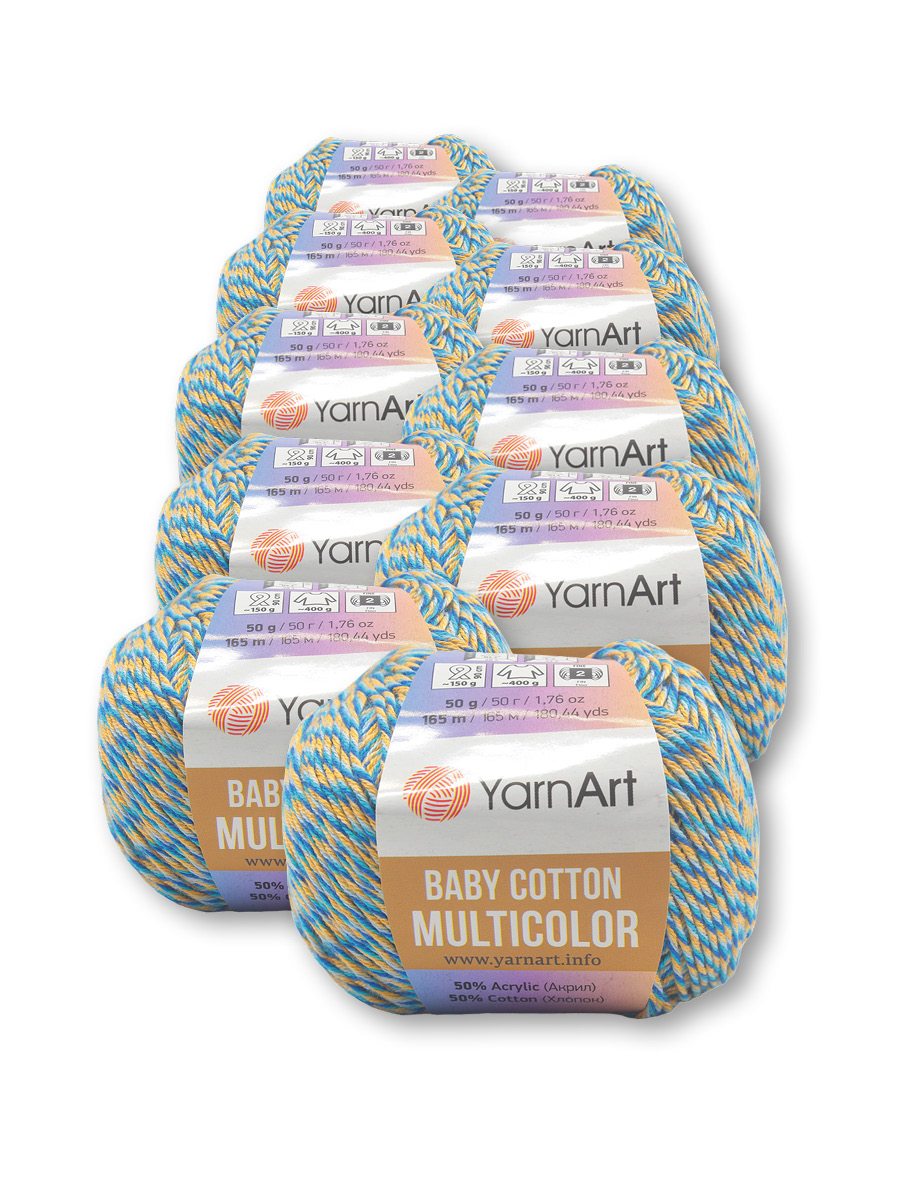 Пряжа для вязания YarnArt Baby cotton multicolor 50 гр 165 м хлопок акрил детская 10 мотков цвет 5211 - фото 3