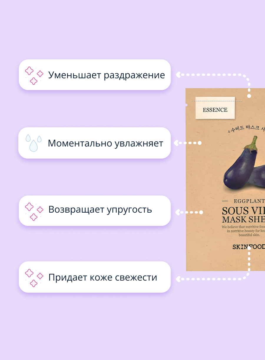 Маска тканевая Skinfood с экстрактом баклажана успокаивающая 22 г - фото 3