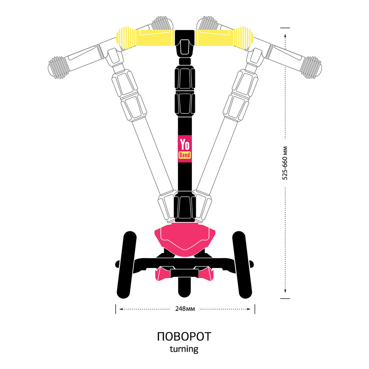Самокат детский Yo Band Yo Manga стильный легкий бесшумный складной розовый-желтый - фото 9