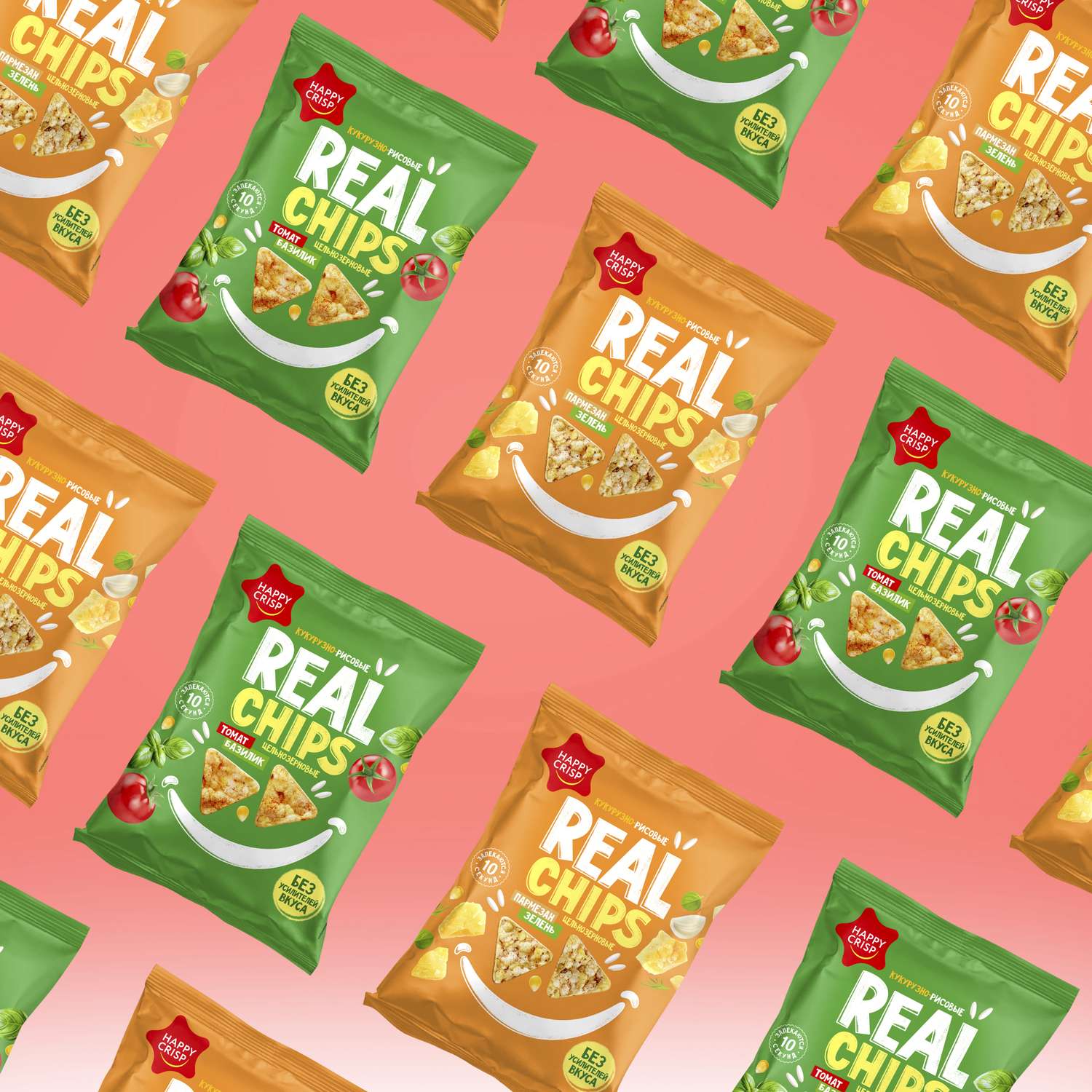 Чипсы цельнозерновые Happy Crisp кукурузно-рисовые Real Chips пармезан с чесноком и зеленью 4 шт по 50 г - фото 4