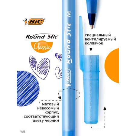 Ручка шариковая BIC Round Stic синий 8 шт