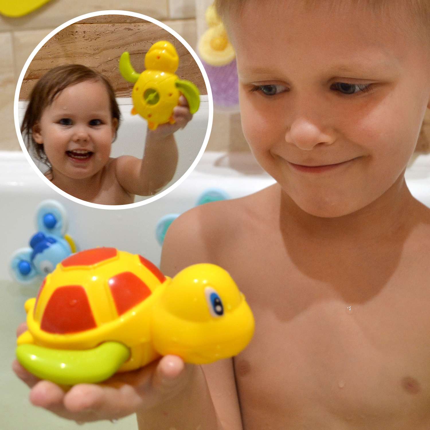 Заводная игрушка для ванной S+S Черепаха желтая большая плавает - фото 9