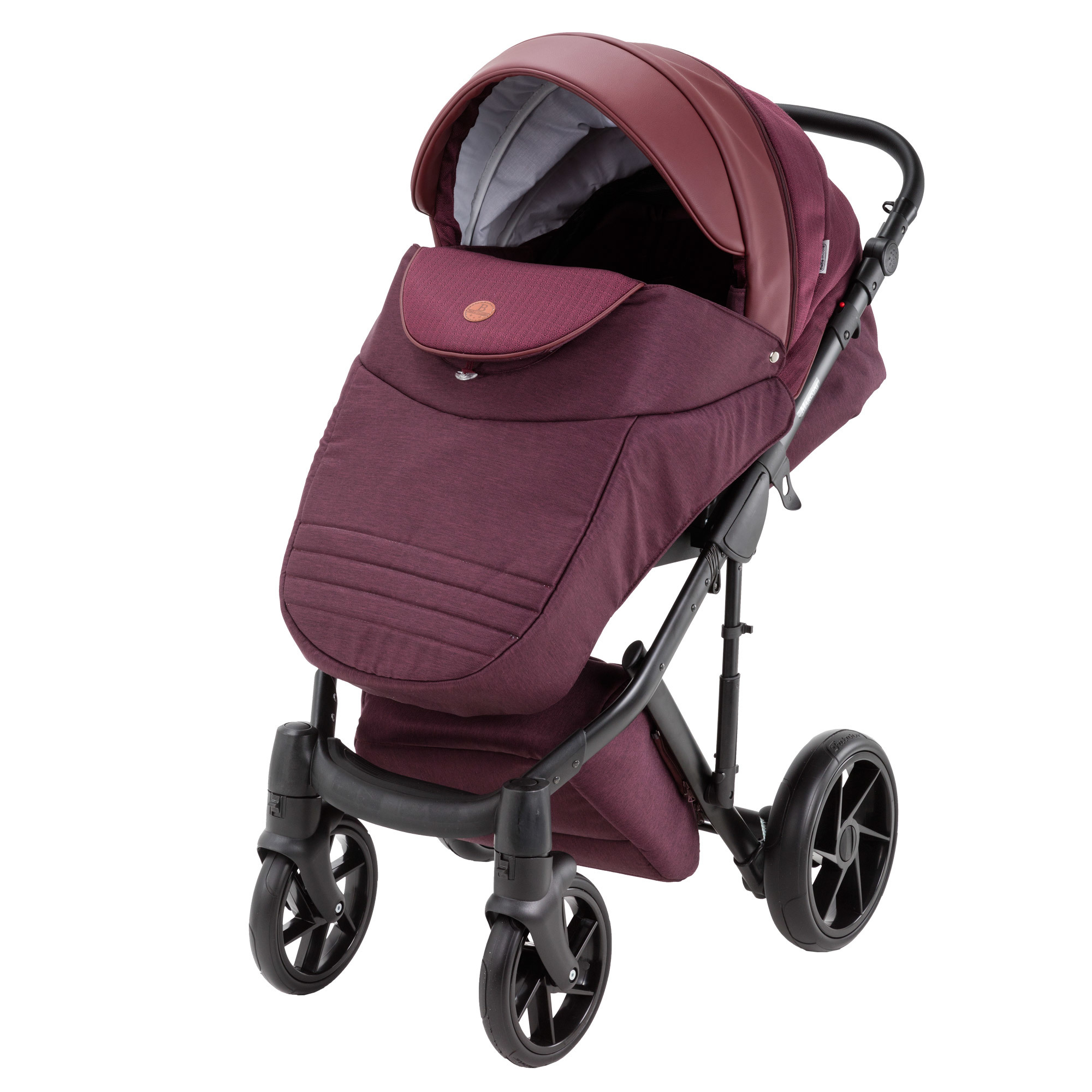 Коляска 2в1 BeBe-mobile Marconi 50% кожа BE71 Бордовый Жаккард+Бордовая кожа - фото 2