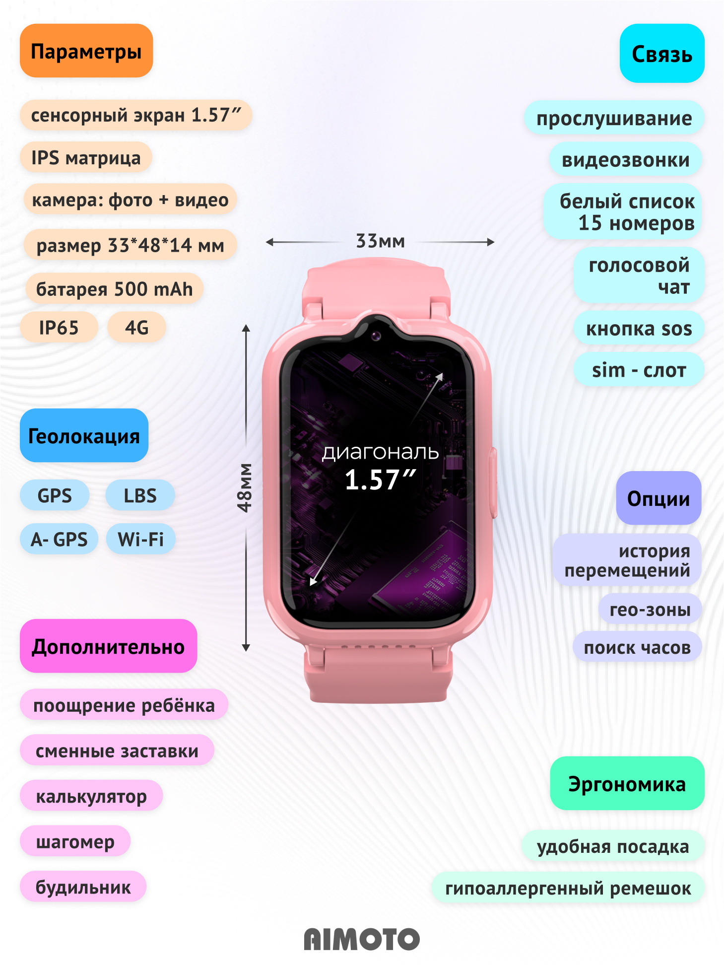 Детские смарт-часы Aimoto Active Pro 4G GPS SIM карта в комплекте розовый - фото 7