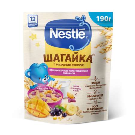 Каша молочная Nestle мультизлаковая с фигурками из пшеницы банан-манго-черная смородина 190г с 12месяцев
