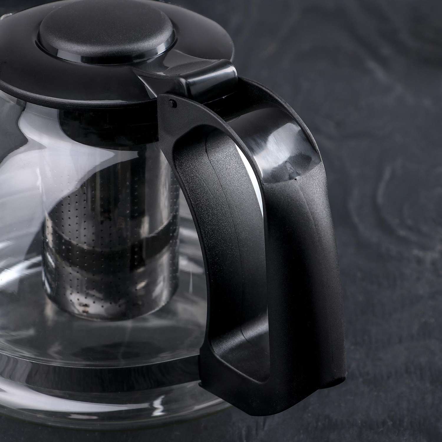 Чайник Sima-Land стеклянный заварочный «Иллюзия» 1.6 л с металлическим ситом цвет чёрный - фото 4