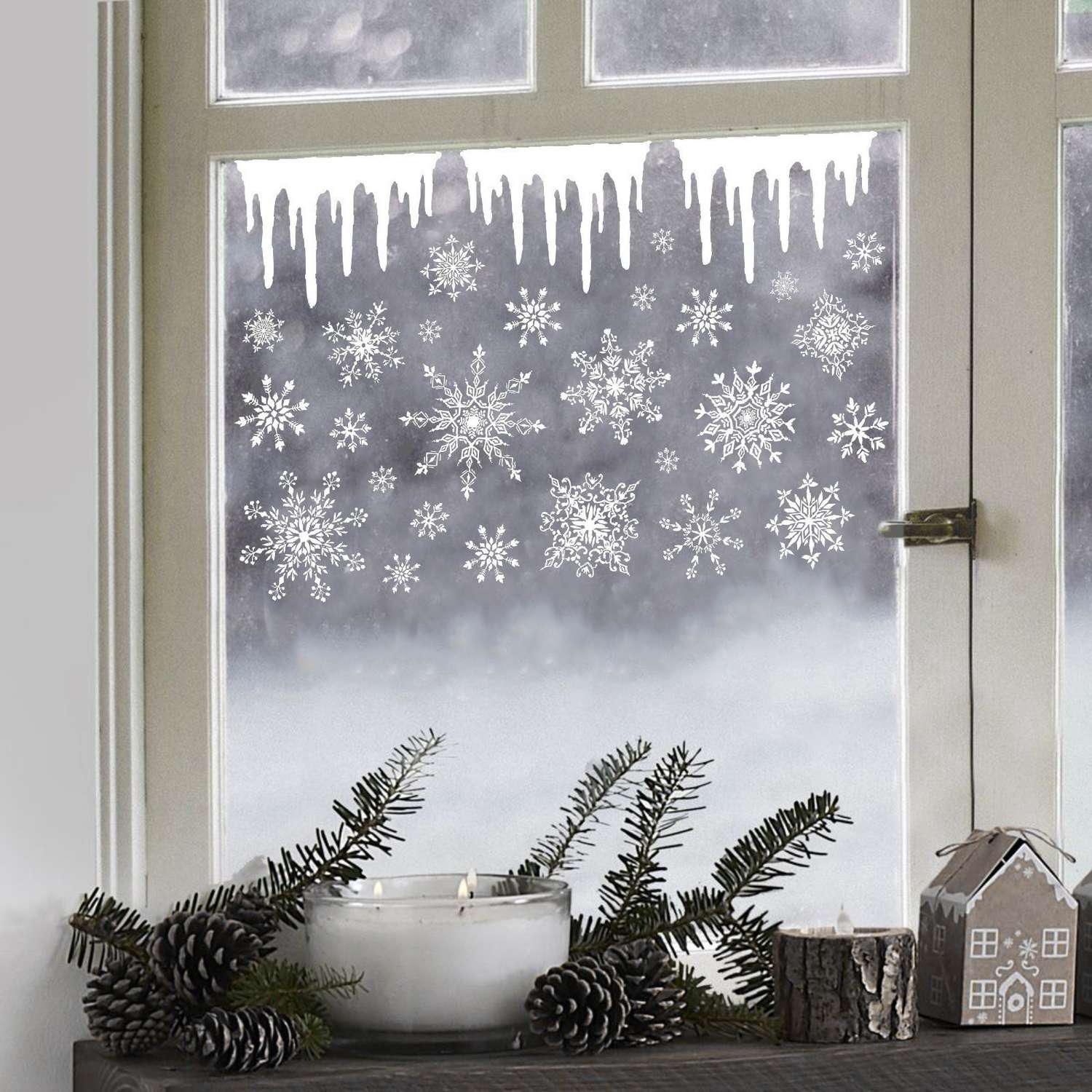 Наклейки Арт Узор для окон «Снежинки» многоразовая 33×50 см - фото 2