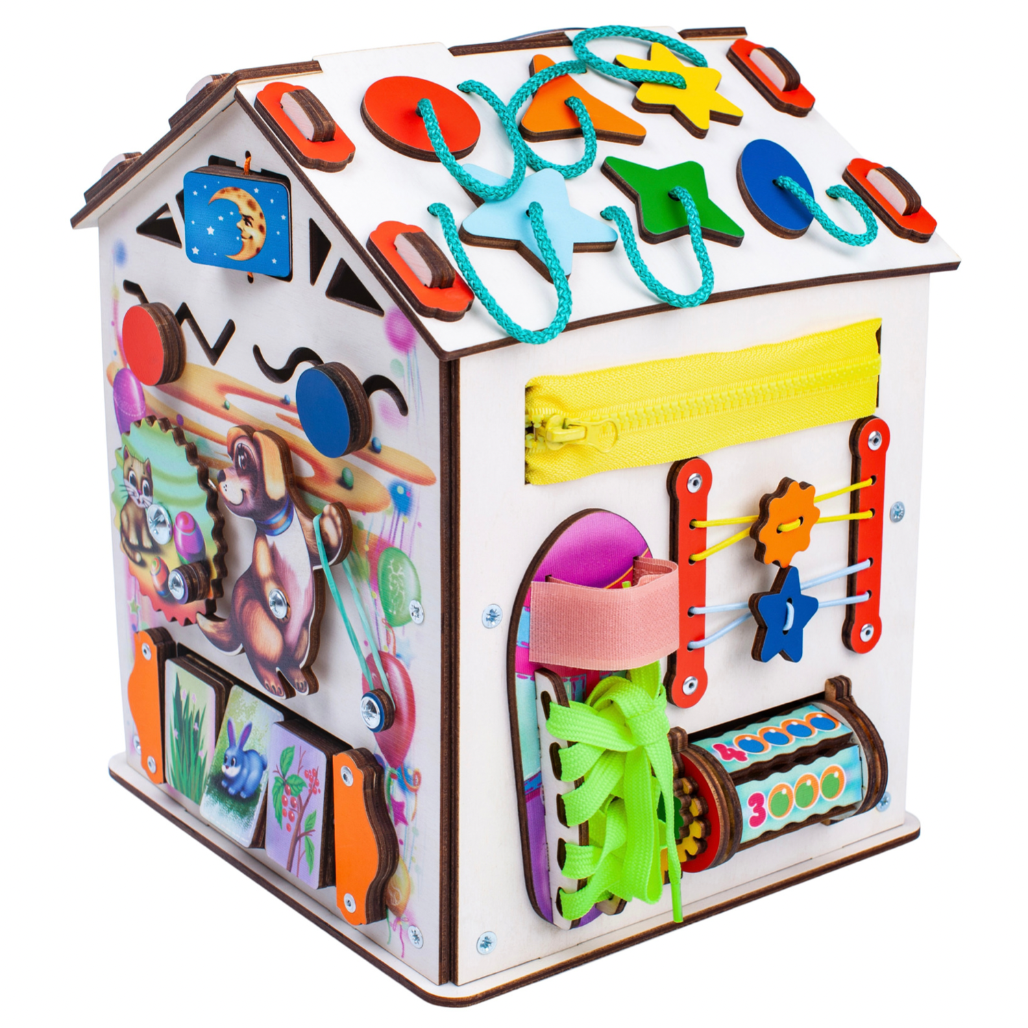 Бизиборд Jolly Kids развивающий домик со светом Зверята - фото 3