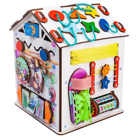 Бизиборд Jolly Kids развивающий домик со светом Зверята