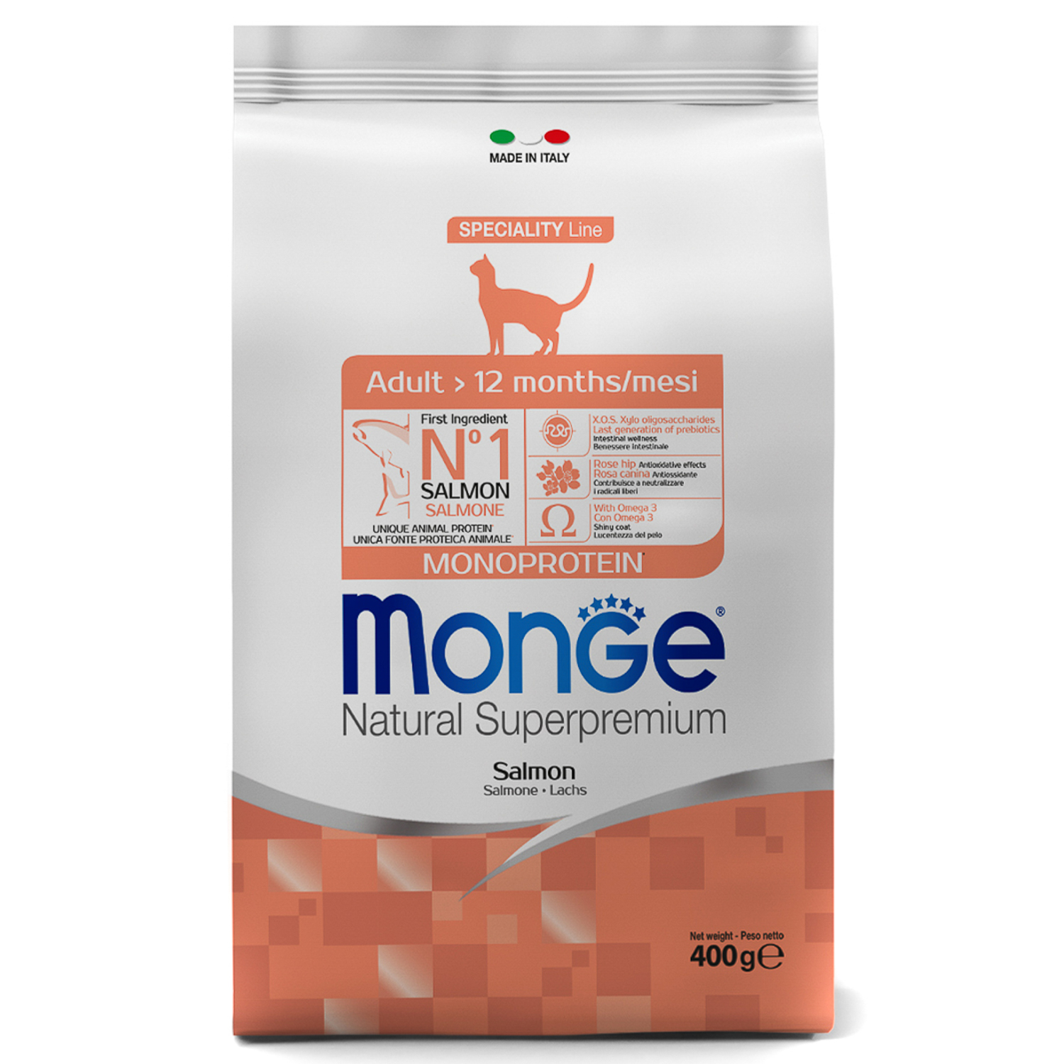 Корм для кошек MONGE Cat Monoprotein взрослых лосось 400г - фото 1