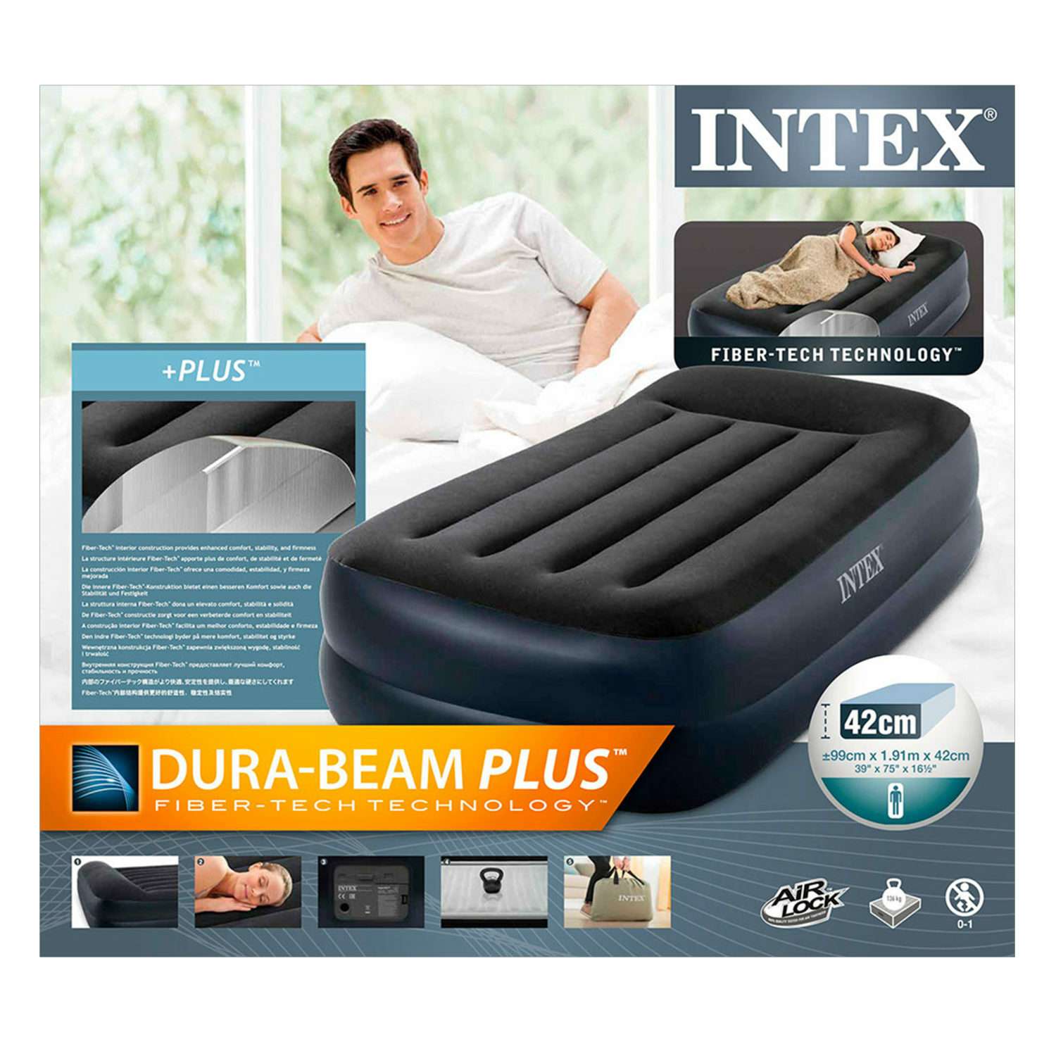 Надувной матрас INTEX кровать с высоким подголовником и встроенным насосом 99х191х42 см - фото 4