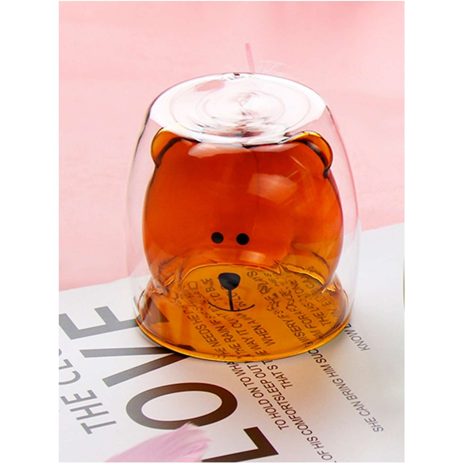 Стеклянный стакан KIMBERLY с двойными стенками оранжевый мишка 250 мл - фото 2