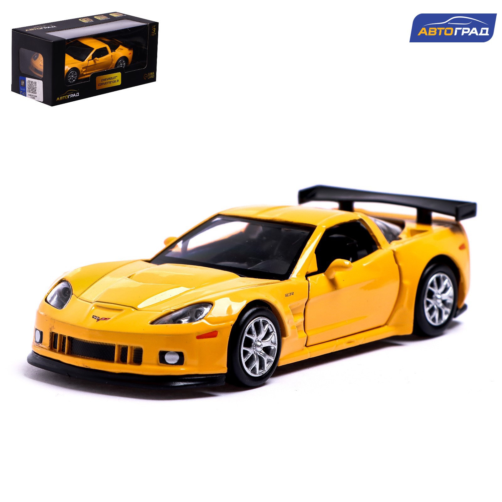 Машина Автоград металлическая CHEVROLET CORVETTE C6-R. 1:32. открываются двери. инерция. цвет жёлтый 5120166 - фото 1