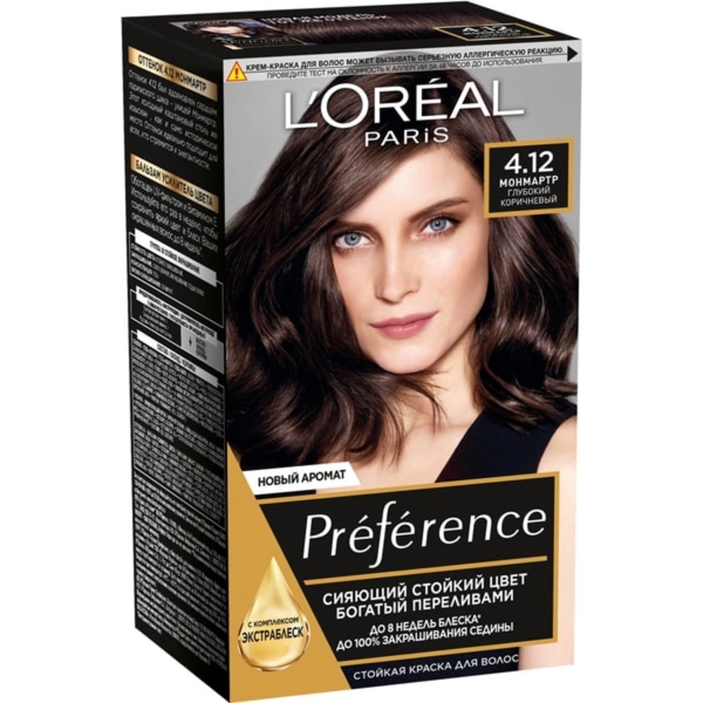 Краска для волос LOREAL Preference оттенок 4.12 Монмартр глубокий  коричневый купить по цене 771 ₽ в интернет-магазине Детский мир