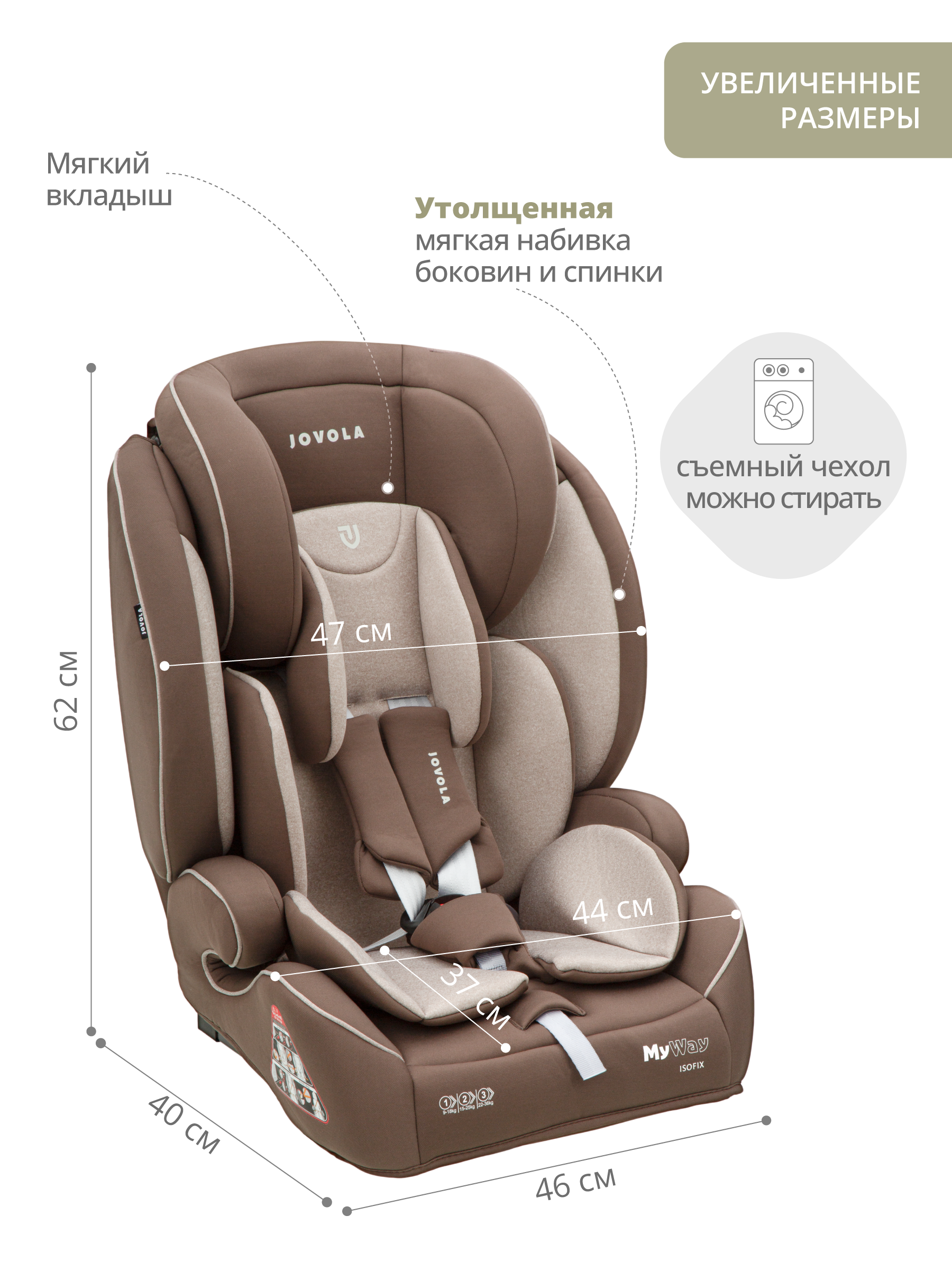 Автокресло JOVOLA MyWay isofix группа 1+2+3 9-36 кг бежевый-коричневый - фото 5