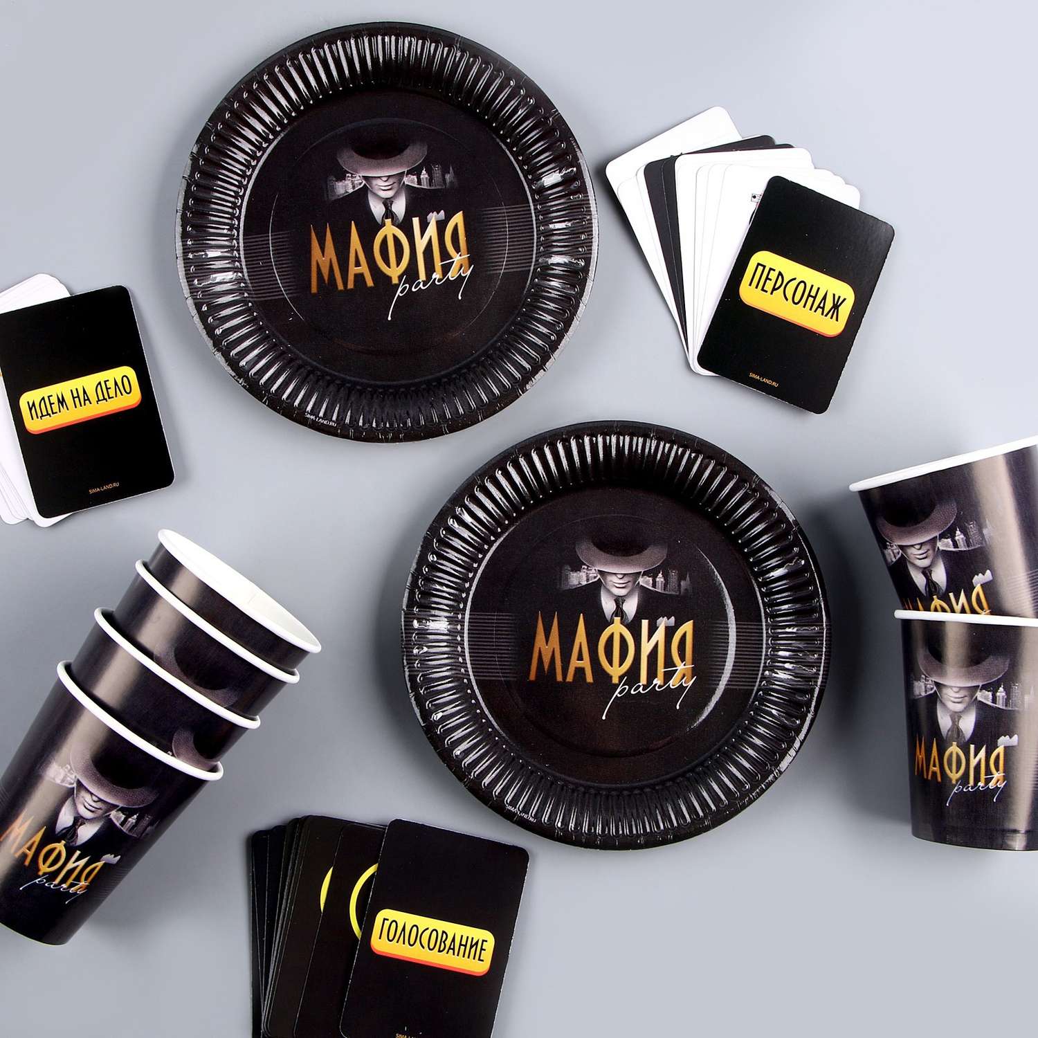 Набор бумажной посуды Страна карнавалия «МАФИЯ» 6 тарелок 6 стаканов - фото 3