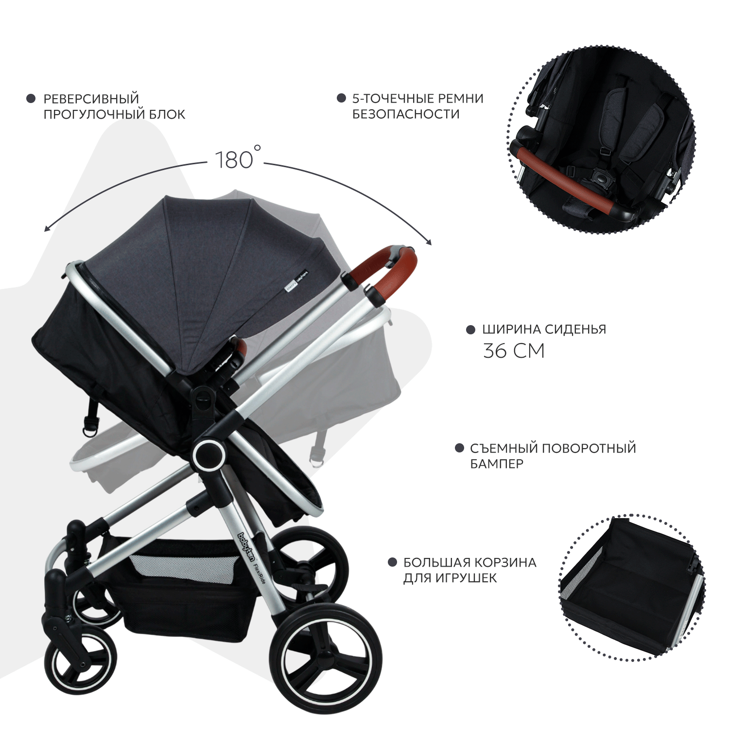 Коляска трансформер Babyton FlexiRide Black-Grey - фото 4