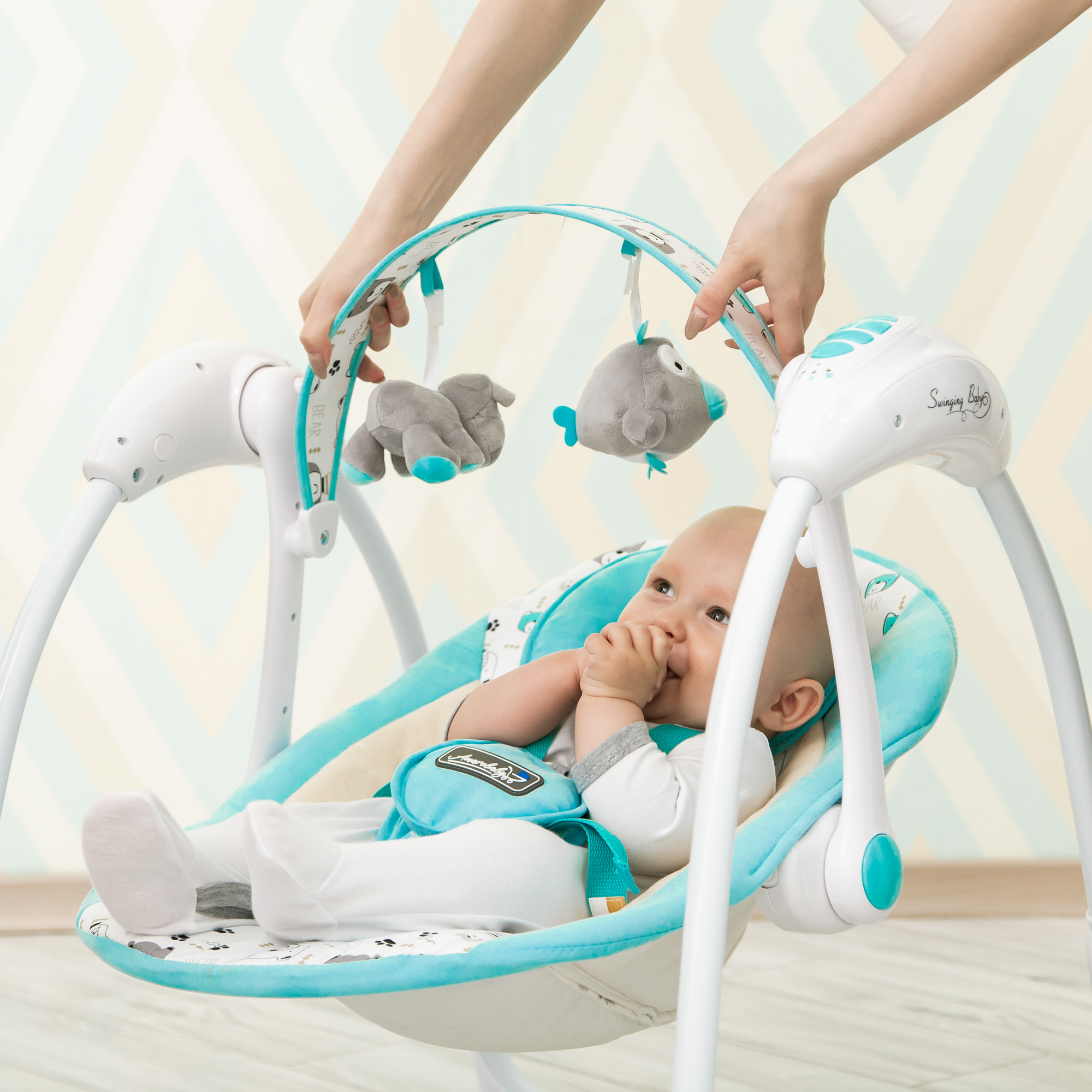 Электрокачели Amarobaby Swinging Baby Бирюзовый - фото 20