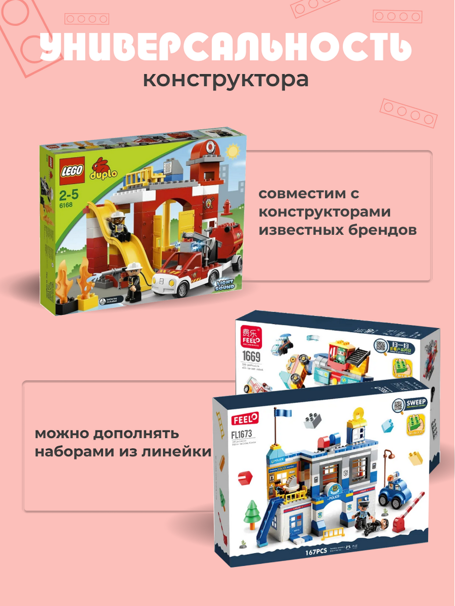 Пластиковый конструктор Винтик Пожарная часть с фигурками и машинками из 145 деталей - фото 3