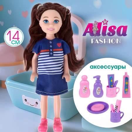 Кукла детская Алиса фэшн 1TOY с аксессуарами брюнетка с длинными волосами маленькая 14,4 см