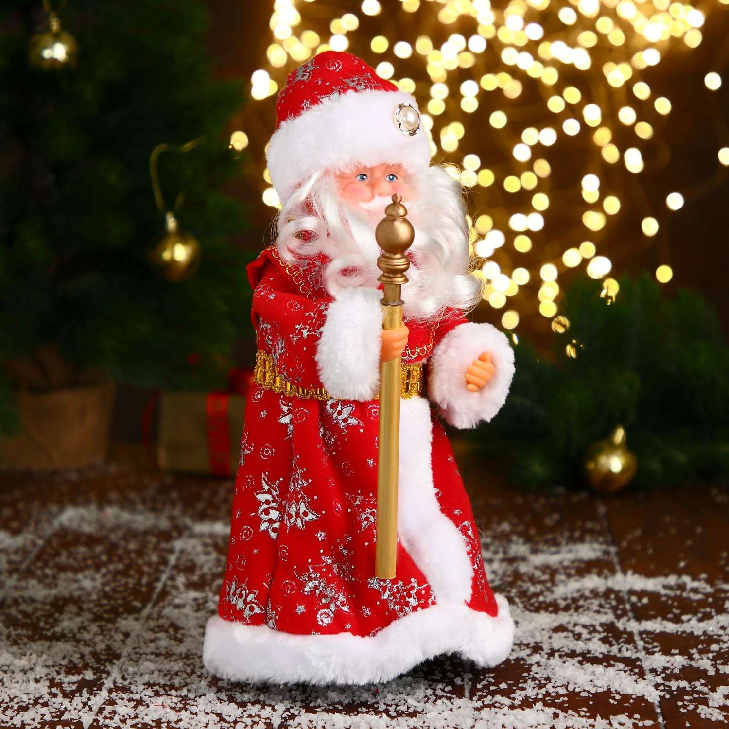Дед мороз Зимнее волшебство «В красной шубе и шапке с жемчужинкой» 29 см двигается - фото 3