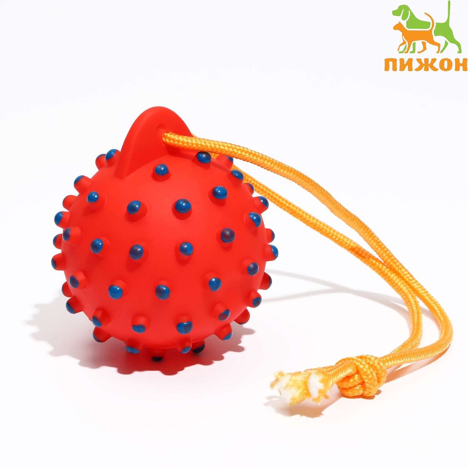 Игрушка для собак Пижон пищащая Шар на верёвке 8 см красная - фото 2
