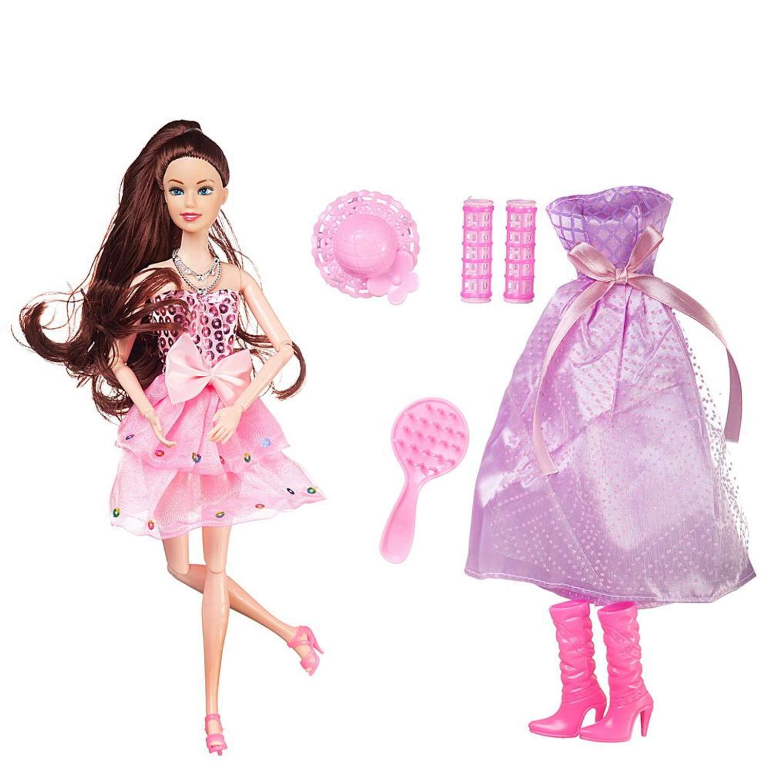 Кукла Atinil Junfa Гардероб модницы На вечеринку набор с 4 дополнительными платьями и аксессуарами WJ-21515/розовое - фото 1
