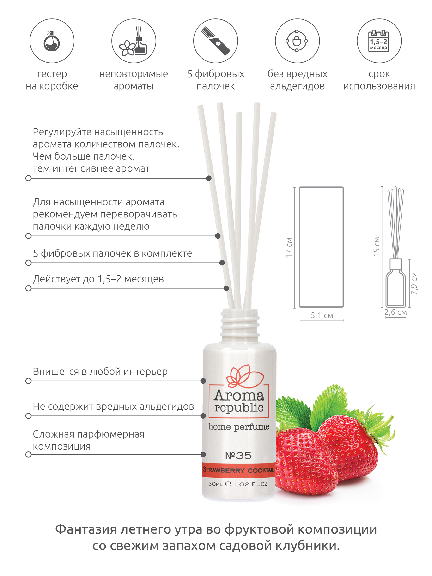 Ароматический диффузор Aroma Republic №35 Strawberry cocktail 30 мл - фото 3