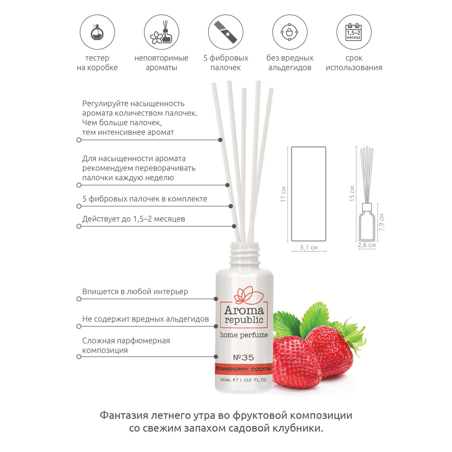 Ароматический диффузор Aroma Republic №35 Strawberry cocktail 30 мл - фото 3