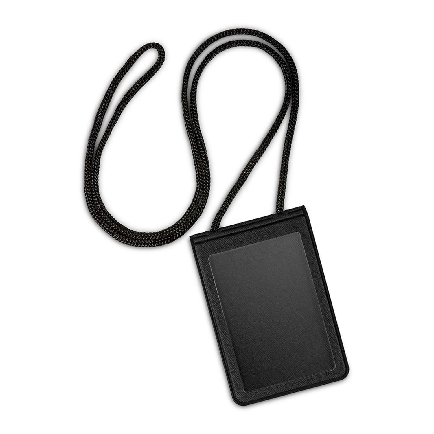 Карман для бейджа из экокожи Flexpocket черного цвета двойной на шнурке - фото 1