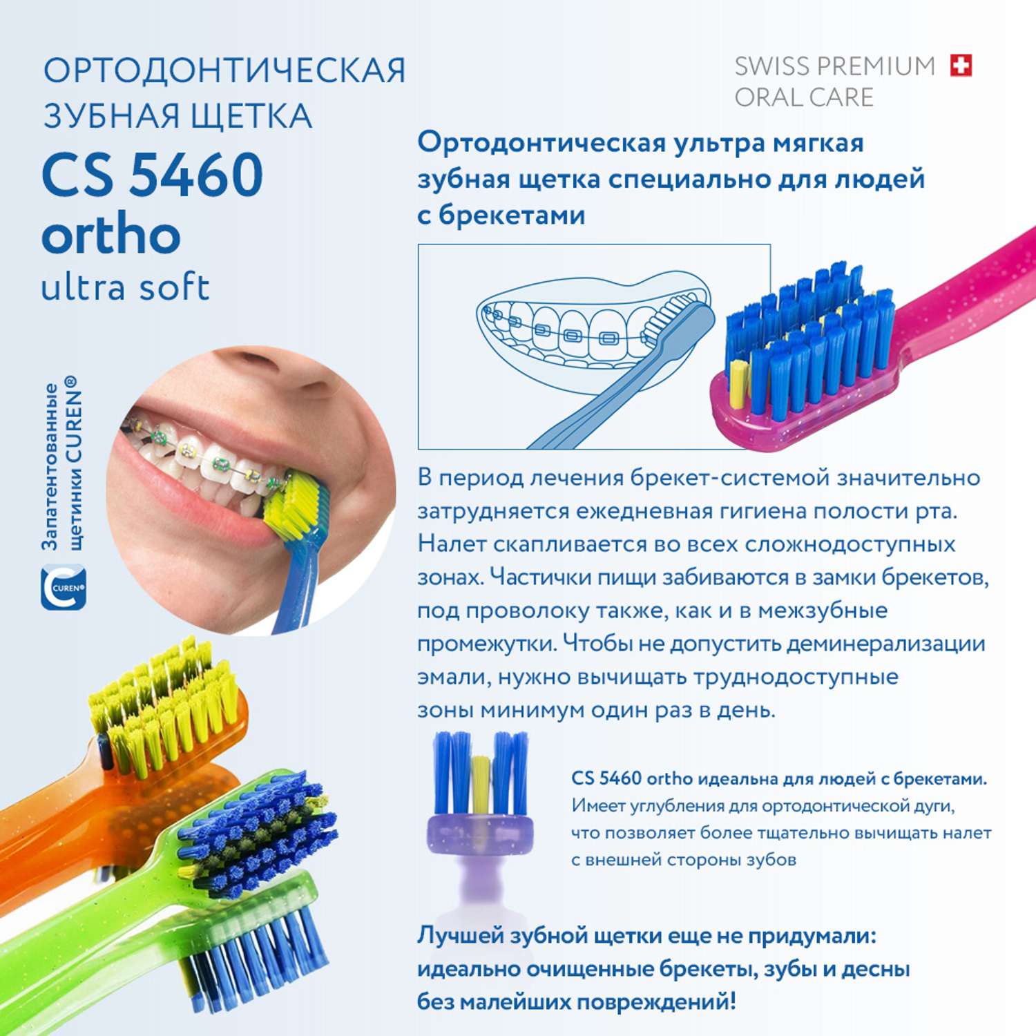 Зубная щетка Curaprox ортодонтическая с углублением синяя - фото 6