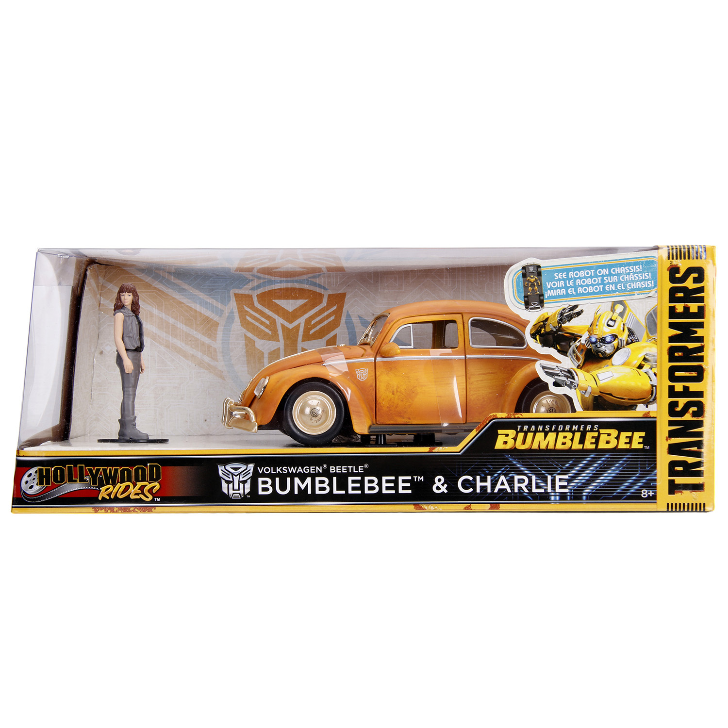 Машина Jada 1:24 Голливудские тачки Volkswagen Beetle 1971 Бамблби +фигурка  Чарли 30114 купить по цене 499 ₽ в интернет-магазине Детский мир