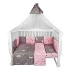 Комплект Premium AmaroBaby 18 предметов: 6 + 12 подушек-бортиков Princess серый розовый
