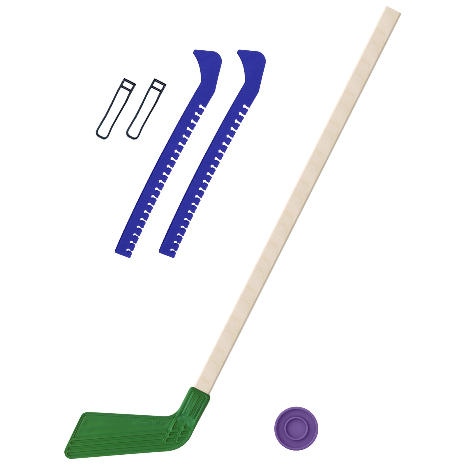 Набор для хоккея Задира Клюшка хоккейная детская зелёная 80 см + шайба + Чехлы для коньков синие - фото 1